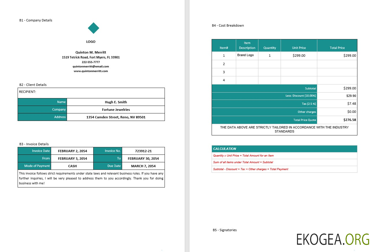 Exemple de modèle de facture pour indépendant 2 template Exemple de modèle de facture pour indépendant 2 template